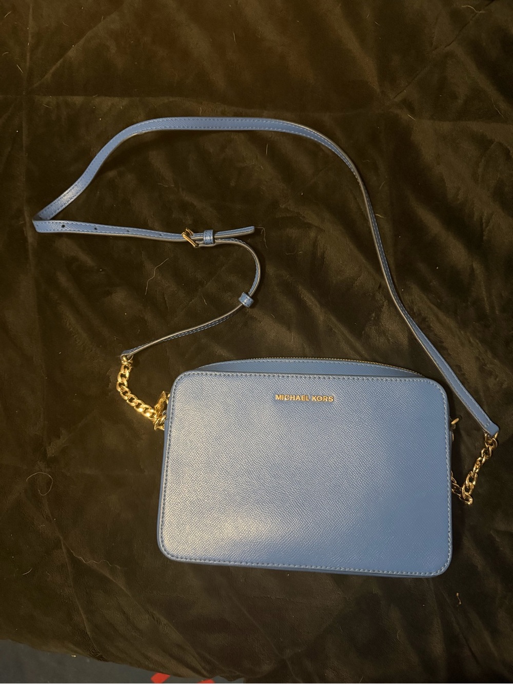 Michael Kors Blue Leather Crossbody Bag with Gold Hardware